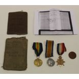 1915 Star Trio to 3-5694 Pte L F Furber Som L.I., with named ID Tag, Soldiers Small Book, and