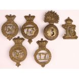 Glengarry badges inc No 53 Shropshire Regiment, No 16 Bombay N.I., No 73 Perthshire, No 5, No 36