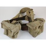 Home guard original scarce set of WW2 webbing with ammo pouches, leather belt with webbing cross