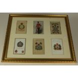 Suffolk Regiment postcards inc Silk x3, housed in large frame (Buyer collects)