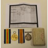 BWM & Victory Medal to 329839 Pte A P Norris The Queens R. With box of issue. GVF (2)