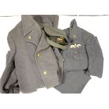 RAF WW2 Pilots Officers uniforms with jacket trousers, hat and coat with Kings Crown Pilots wings