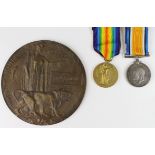 BWM & Victory Medal + Death Plaque, medals named 8045 Pte F Rainbird Cambridge Regt. Killed In