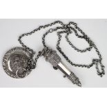 Honourable East India Company officers ? boss chain, and whistle, unmarked silver, boss maker marked