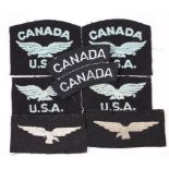 RAF WW2 Nationality Shoulder Title Badges - Canada/Eagle/USA Pair, - Eagle/USA Pair, - Canada Pair -