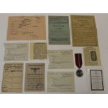 German WW2 Russian Front Medal + various documents (qty)