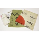 Japanese WW2 signed prayer flag with soldiers national service bag and selection of letters