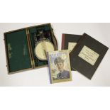 RAF Navigators course and speed computer in wood case with RAF note books, protractor and flying