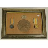 BWM & Victory Medal + Death Plaque, medals named 16093 Pte G Saunders Lan Fus. George Saunders was