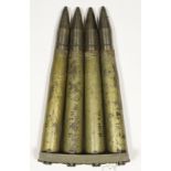 40mm US Navy Bofors anti aircraft shells, four of, on original clip, 1944 dated
