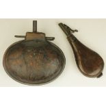 Powder Flasks - a scarce antique Tortoise Shell powder flask, together with a standard leather flask