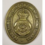 Badge Derbyshire Volunteers Regiment of Home Guard brass with lugs