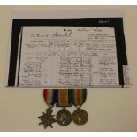 1915 Star Trio mounted as worn to K.6666 F Sandel STO.1.RN. With copy service papers, born West