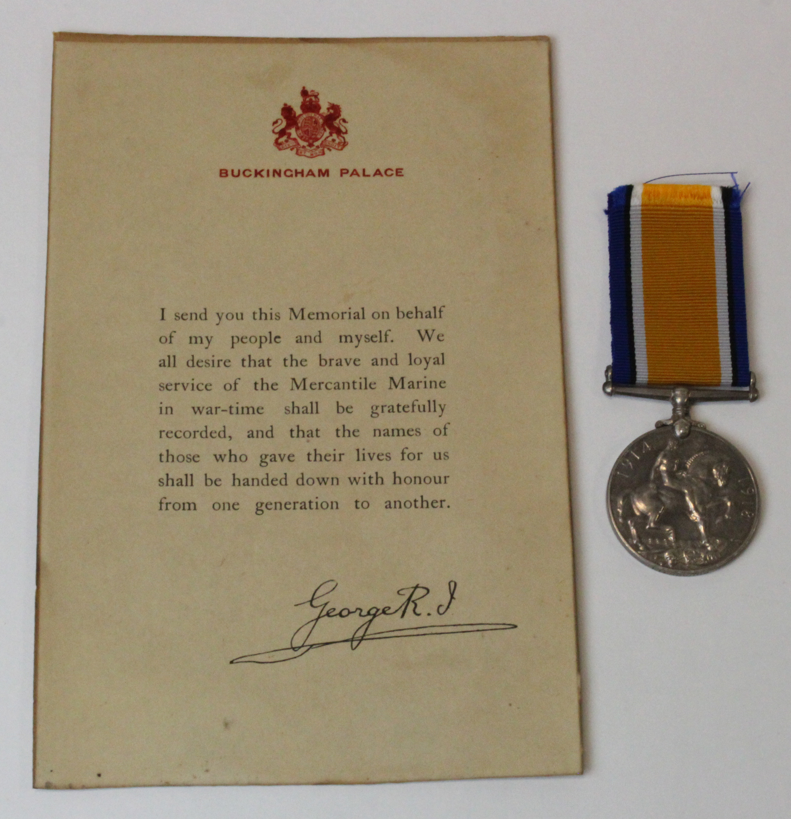 BWM named John Churchill, with Merchant Navy Condolence Letter. A Fireman and Trimmer who Died 11/