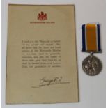 BWM named John Churchill, with Merchant Navy Condolence Letter. A Fireman and Trimmer who Died 11/