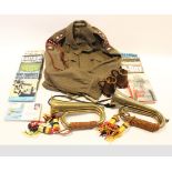 Plastic box of mixed Militaria inc RAMC Jacket, books, Bugles etc (qty) Buyer collects