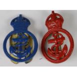 Badges - Royal Navy Sun Helmet Badges 1901 - 1920 in red and Petty Officer - Blue, Junior ratings (