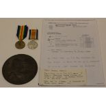 BWM & Victory Medal + Death Plaque to 26956 Pte Charles Frederick Mardell R.W.Kent Regt. Died in