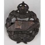 Badge - original Tank Corps, Officer's bronze badge, fold-over lugs