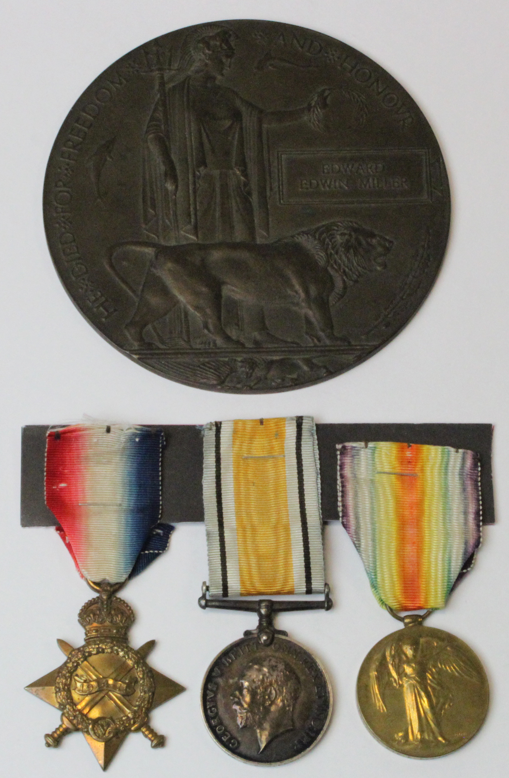 1915 Star Trio + Death Plaque to SR-5045 L/Cpl Edward Edwin Miller E.Surrey Regt. Killed In Action