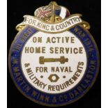 Badge - On Active Home Service 1914 badge - W. Martin Winn & Co., Darlington