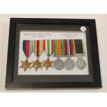 Group mounted in frame - 1939-45 Star, Africa Star, Italy Star, Defence & War Medals, Efficiency