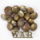 West African Regiment etc, range of buttons plus a metal shoulder title (qty)