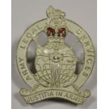 Badge QEII Army legal services white metal with lugs