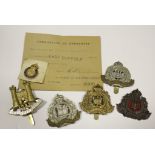 Suffolk Reg badges, five of, including officers, Territorial, Suffolk Hussars etc. with East Suffolk