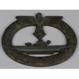 German WW2 U Boat badge (pin missing) maker marked 'fo'.