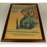 German WW2 Waffen SS poster (approx 19x29.5 inches), in glazed modern frame (Buyer collects)