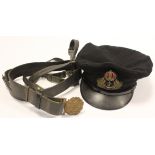 Royal Navy Officers dress hat named to R H Longton complete with his sword belt