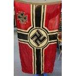 German WW2 Reich war flag, central swastika, well stamped to edge, Hamburg 1944 etc. 85cmsx150cms