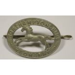 Badge Northamptonshire Yeomanry white metal with lugs