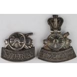 Badges - (2) possibly relates to the Indian Royal Artillery - unmarked silver, probably Colonial