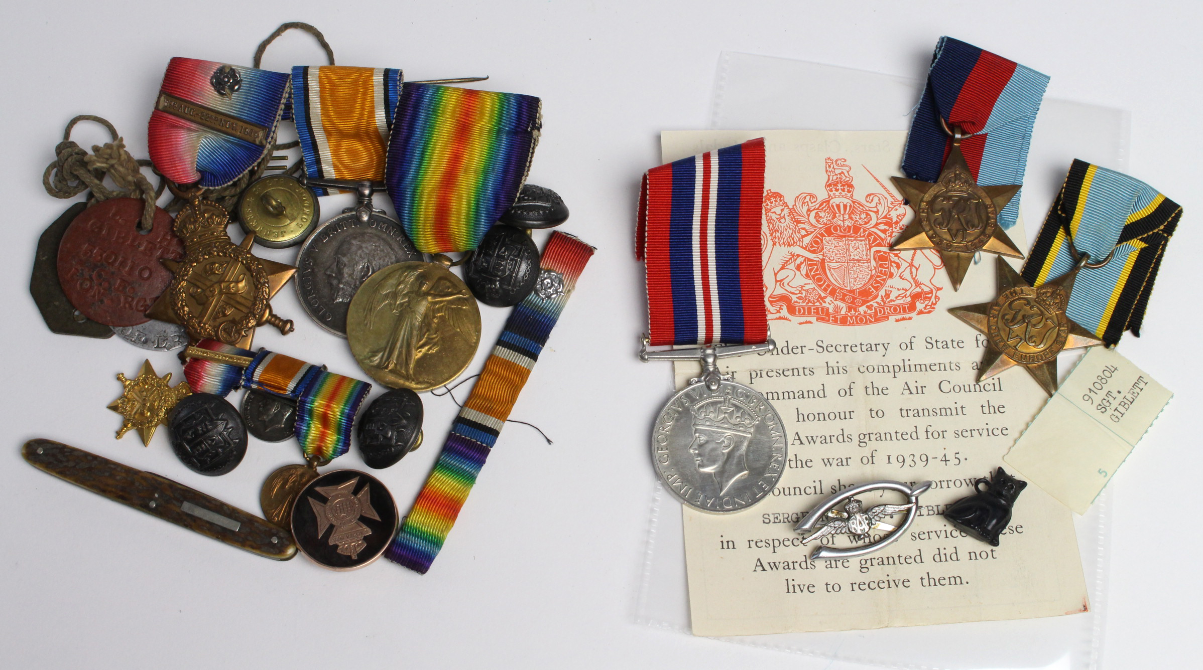 1914 Star Trio + original Aug-Nov clasp and Rosette (1508 Pte L H Giblett 1/16 London Regt) with