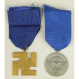 German WW2 Police '8' medal, and German SS Gold coloured medal (2) a/f