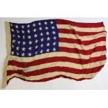 American WW2 Military issue stars n stripes, 18x34 inches, stamped Boston, Massachusetts, flaming