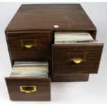 Wooden 4 drawer postcard file cabinet housing collection of modern cards, many cats noted (quantity)
