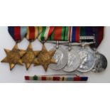 Group mounted as worn - 1939-45 Star, Africa Star + '8' to ribbon, Italy Star, Defence & War Medals,