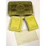 1914 Princess Mary gift tin with unopened packet of cigarettes and tobacco with 1914 gift card