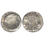 Error coin, decimal Twenty Pence 2000 struck on a small mis-shapen flan. EF