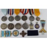 Various mostly silver medals / medallions, (10x hallmarked) military related, Masonic, temperance,