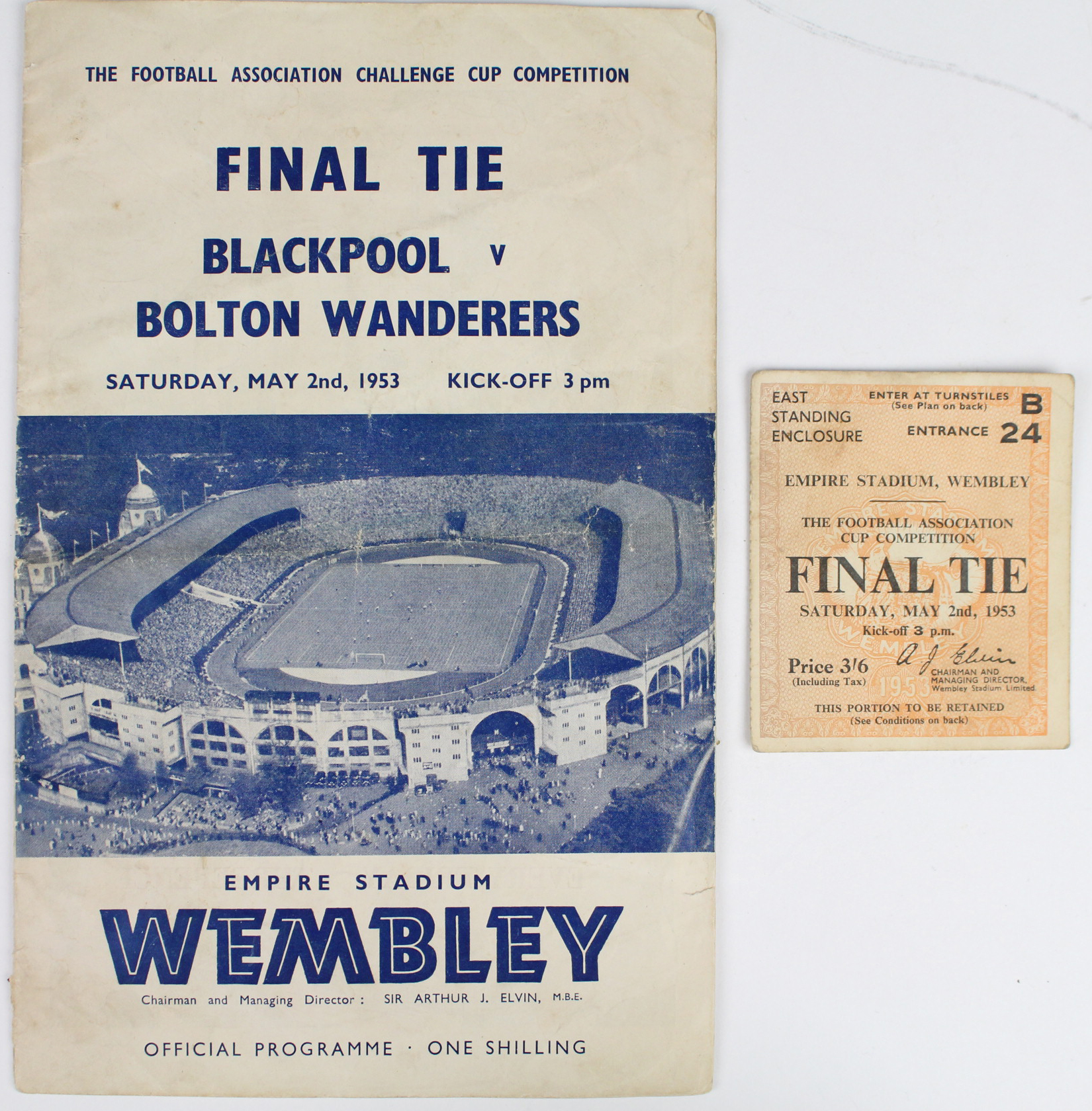 Blackpool v Bolton FA Cup Final 2/5/1953 + Final Tie Ticket for East Stand (2)