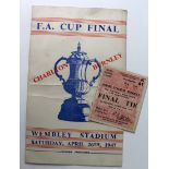 Charlton v Burnley 26th April 1947 FA Cup Final 'Souvenir' programme, with original Ticket for South