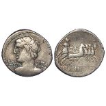 Roman Republican silver denarius of C.Licinius L.f. Macer of c.84 B.C., Diademed bust of Apollo