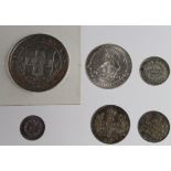 World (6) GB Shilling 1914 GEF, Threehalfpence 1835 GVF, Jamaica Penny 1916 GVF, France ¼F 1835A GVF
