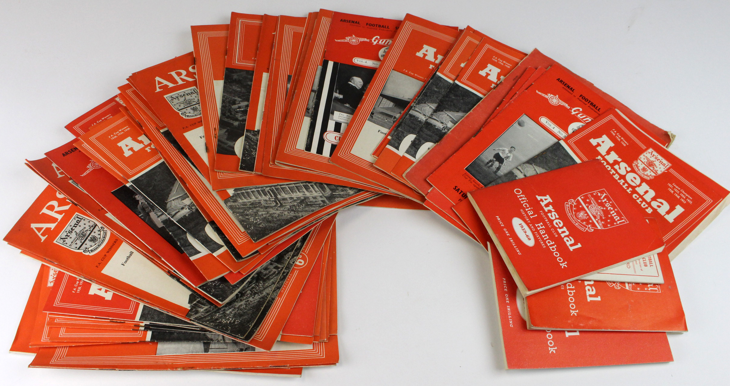 Arsenal home game programmes mostly 1950's inc Single Sheet, plus some Gunflash magazines and