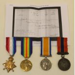 Group of 4: 1915 Star Trio to 1539 Pte. G.W. Gill York. R. plus National Fire Brigade Association