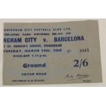 Football Ticket Birmingham v Barcelona Inter Cities Fairs Cup Final Tie 1st Leg 29th March 1960